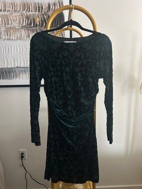 LOFT Dark Green Velvet Burnout Long-Sleeve Bodycon Dress